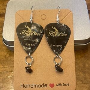 Big Deer Black Guitar Pick Earrings